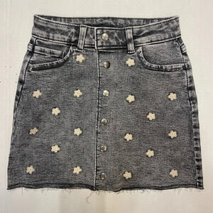 Evsie Embroidery Denim Floral Button Down Skirt Girls Size 10